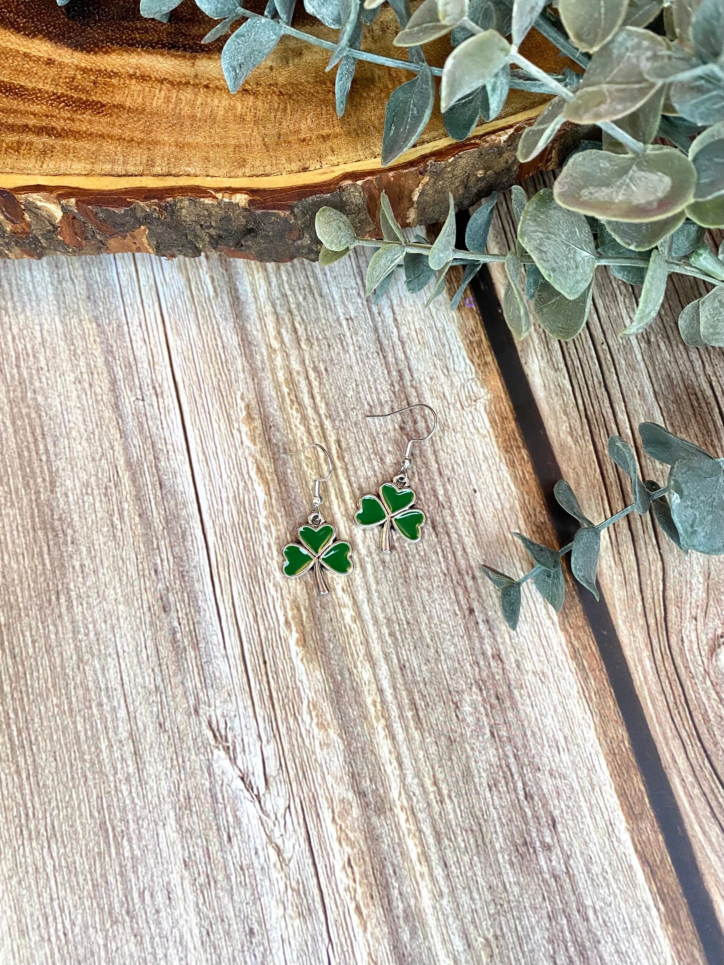 Green Ceramic Clover Leaf Earrings