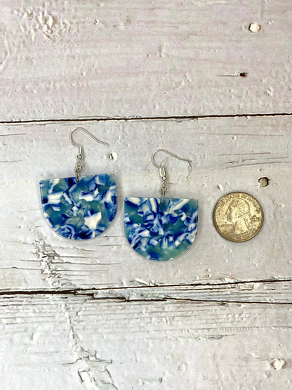 Blue Tortoiseshell Acetate Half Circle Earrings