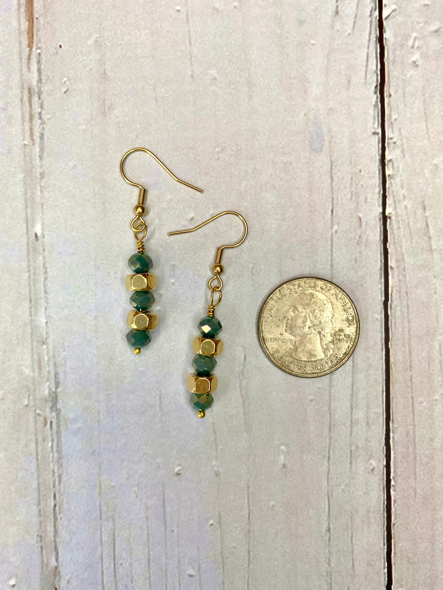 Aqua and Gold Beaded Earrings