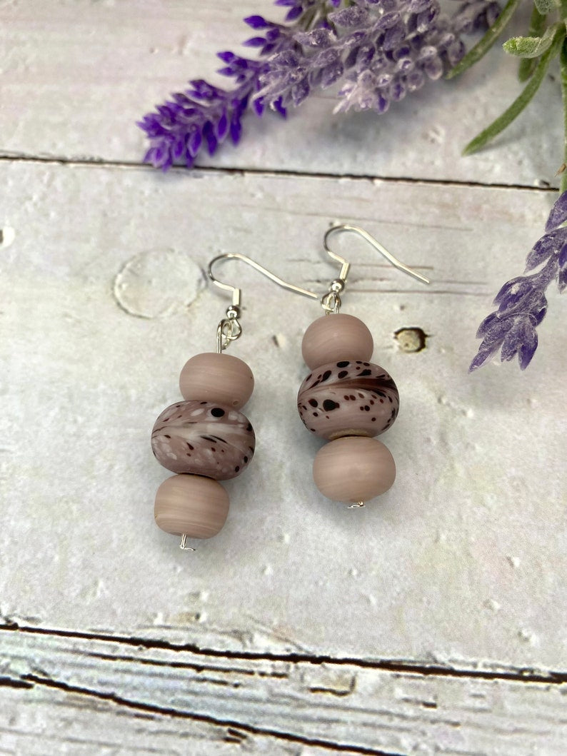 Lavender Swirl Lampwork Glass Bead Earrings