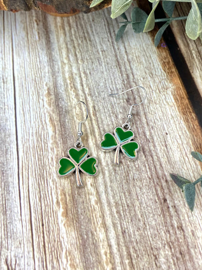 Green Ceramic Clover Leaf Earrings