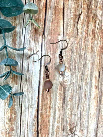 Red Amazonite Wire Wrapped Earrings