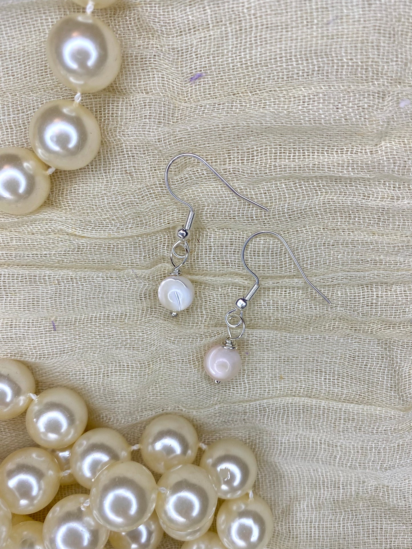 Pink Mother of Pearl Wire Wrapped Earrings