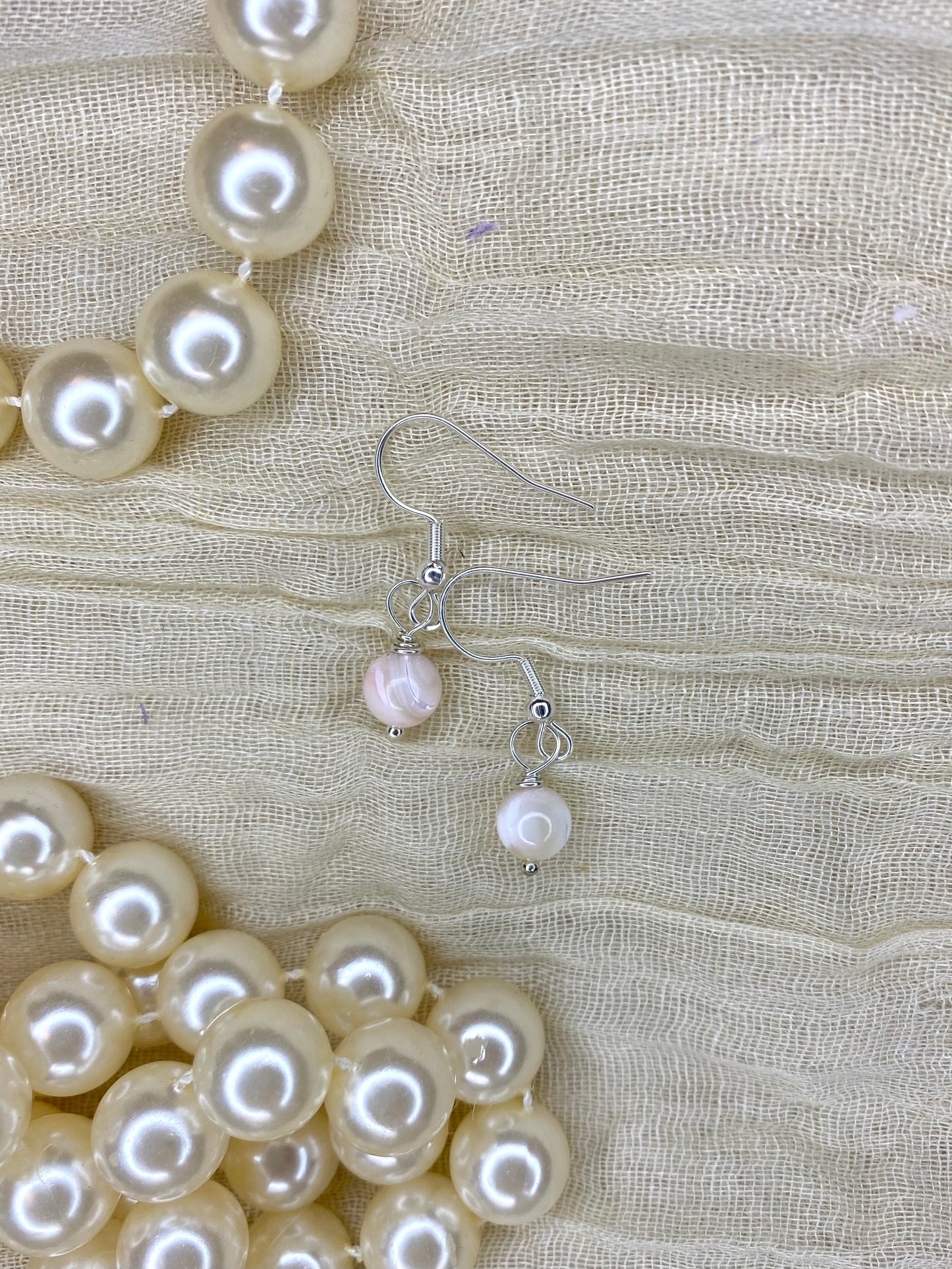 Pink Mother of Pearl Wire Wrapped Earrings