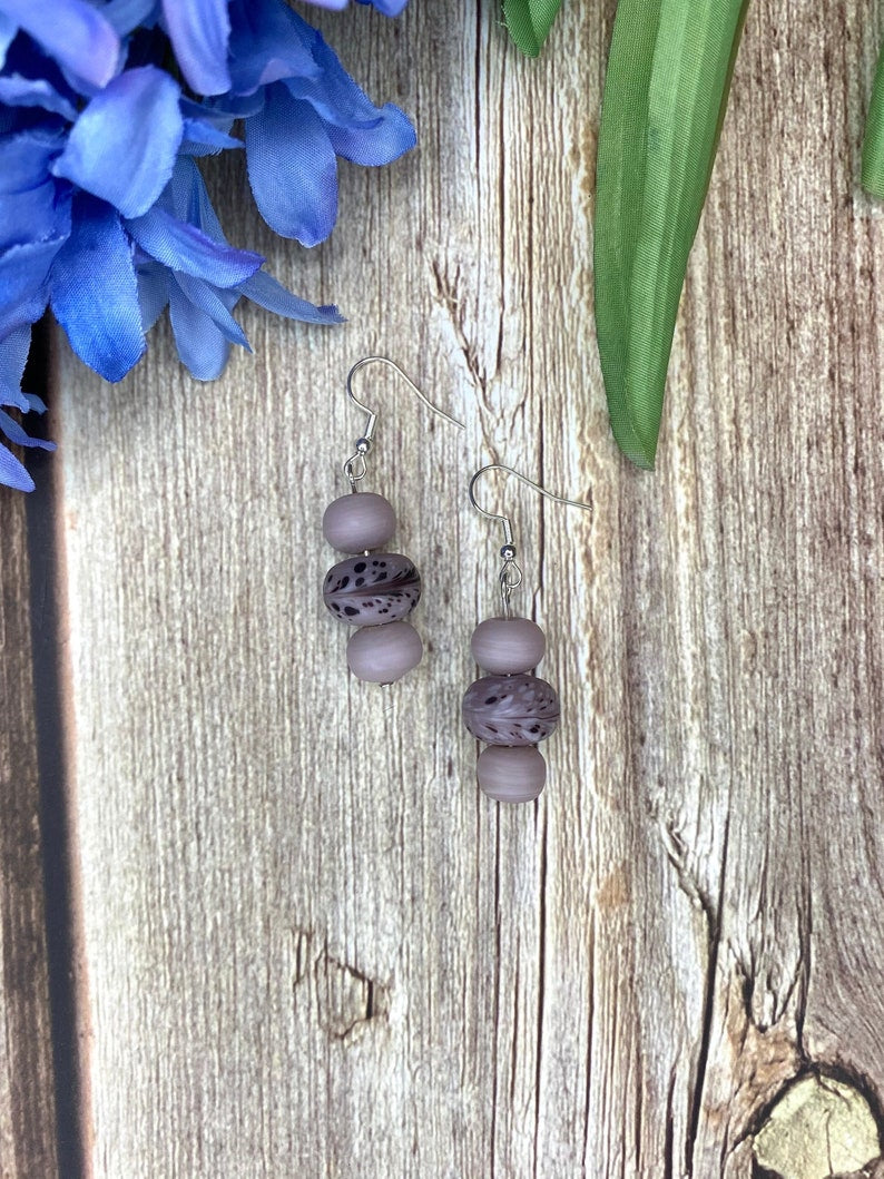 Lavender Swirl Lampwork Glass Bead Earrings