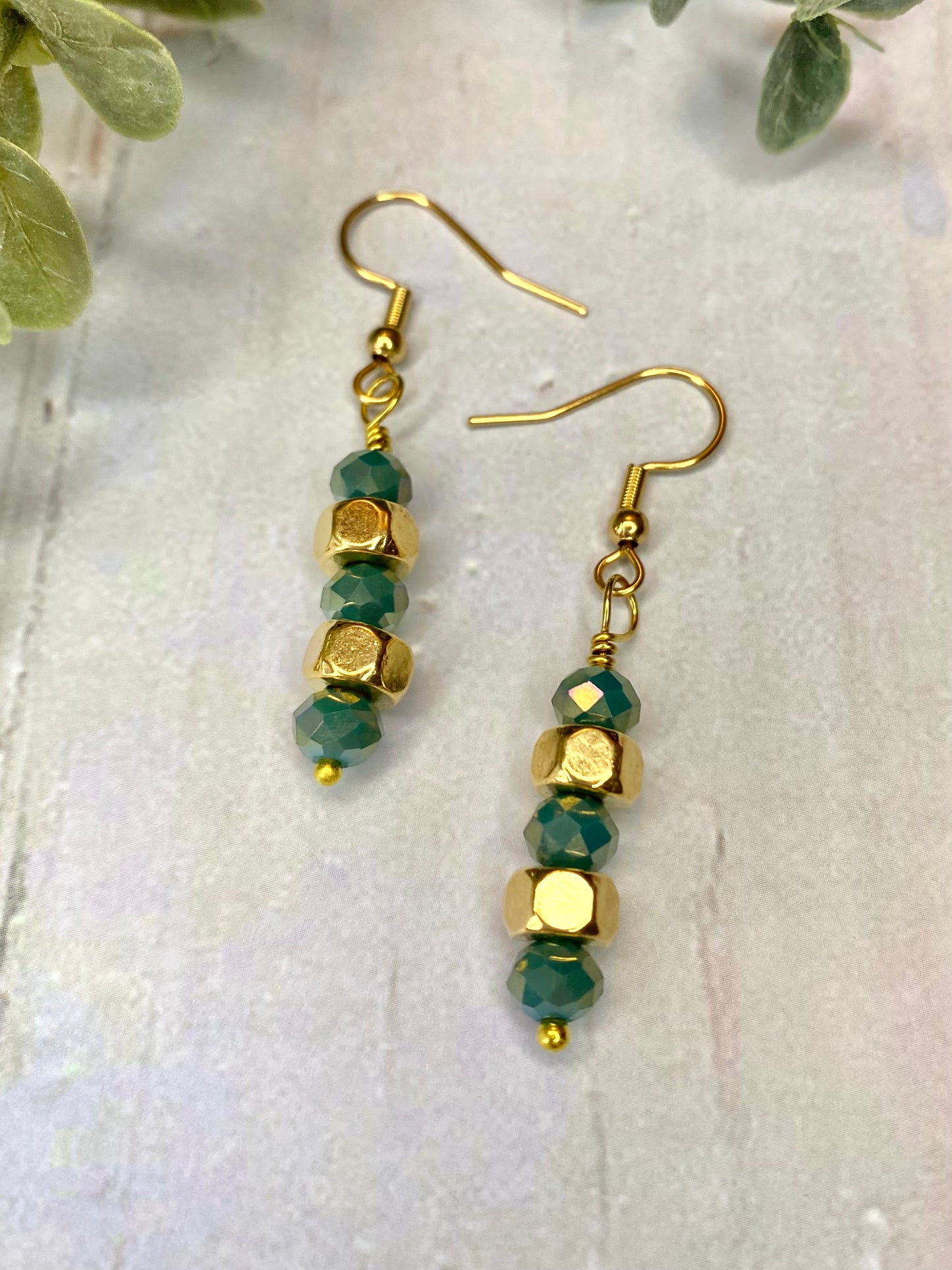 Aqua and Gold Beaded Earrings