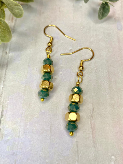 Aqua and Gold Beaded Earrings