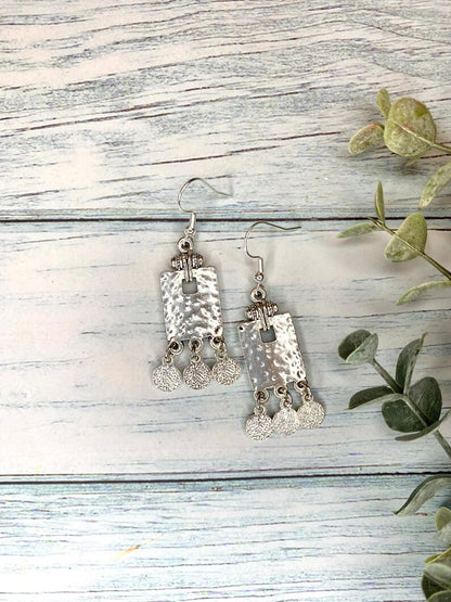 Antique Silver Tribal Pendant Earrings