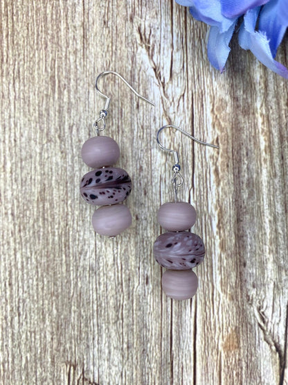 Lavender Swirl Lampwork Glass Bead Earrings