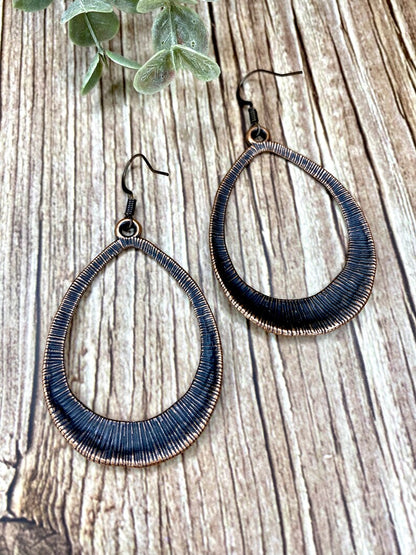 Hammered Red Copper Teardrop Hoop Earrings