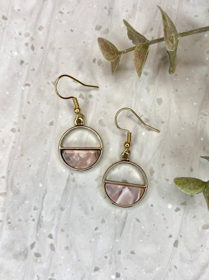 Pink Tortoiseshell Acetate Semi Circle Hoop Earrings