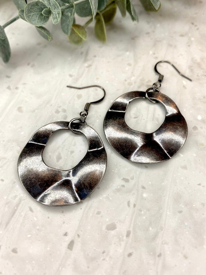 Gunmetal Washer Hoop Earrings