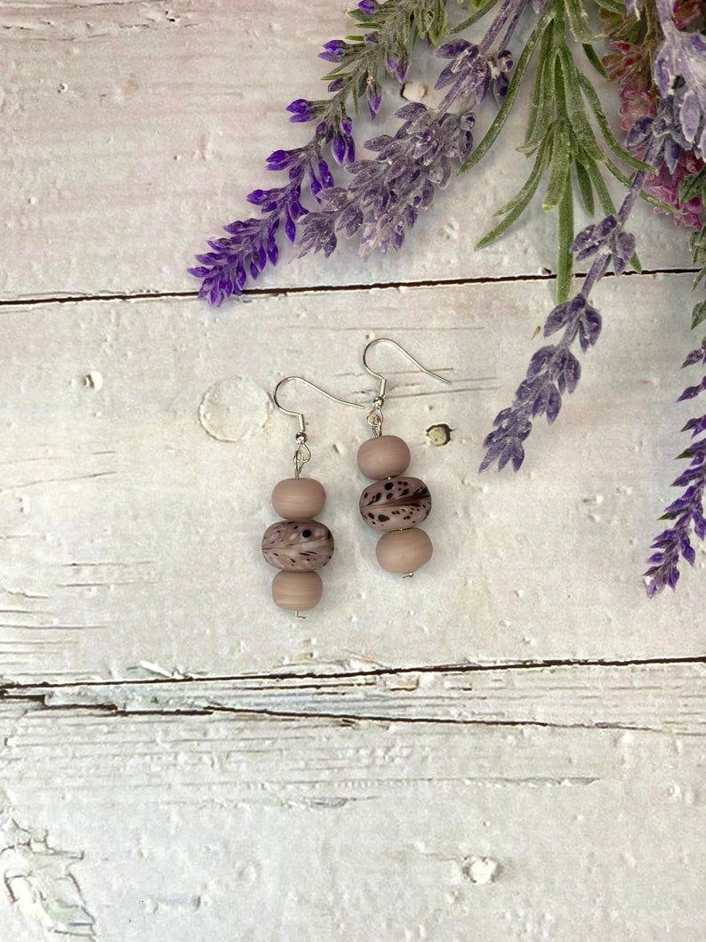 Lavender Swirl Lampwork Glass Bead Earrings