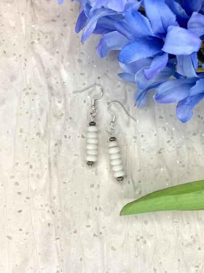 White Glass and Antique Silver Bead Earrings