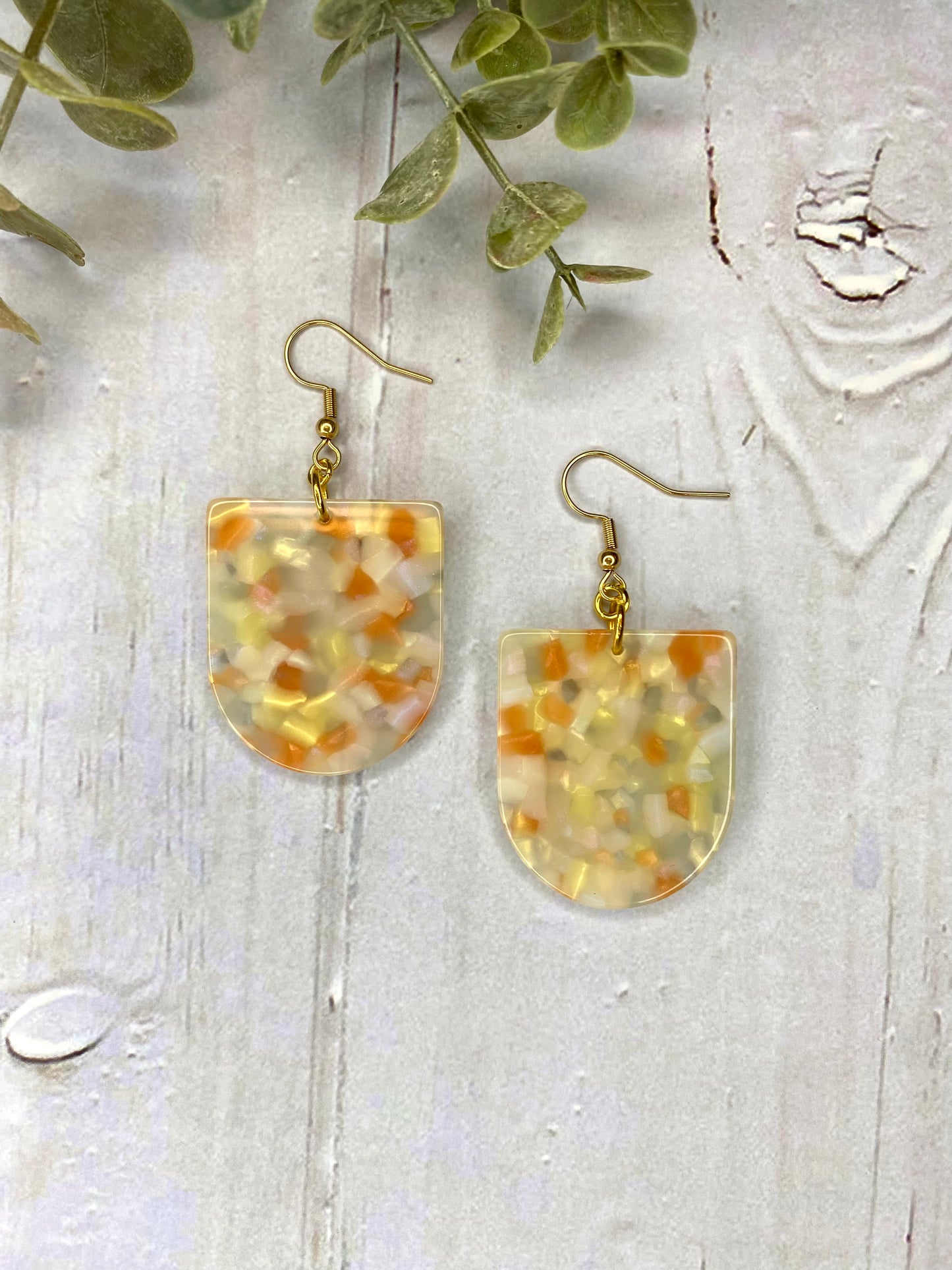 Orange Tortoiseshell Acetate Half Circle Earrings