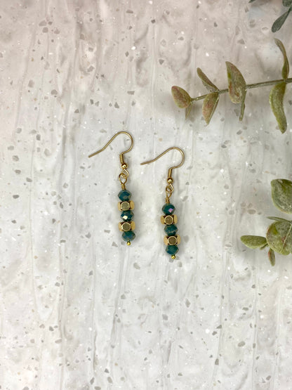 Aqua and Gold Beaded Earrings