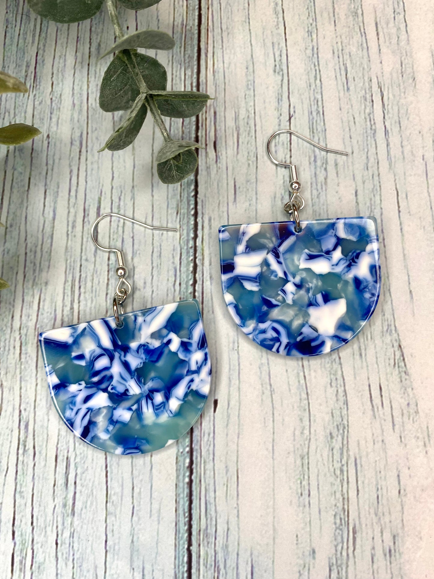 Blue Tortoiseshell Acetate Half Circle Earrings