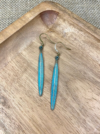 Patina Feather Pendant Earrings