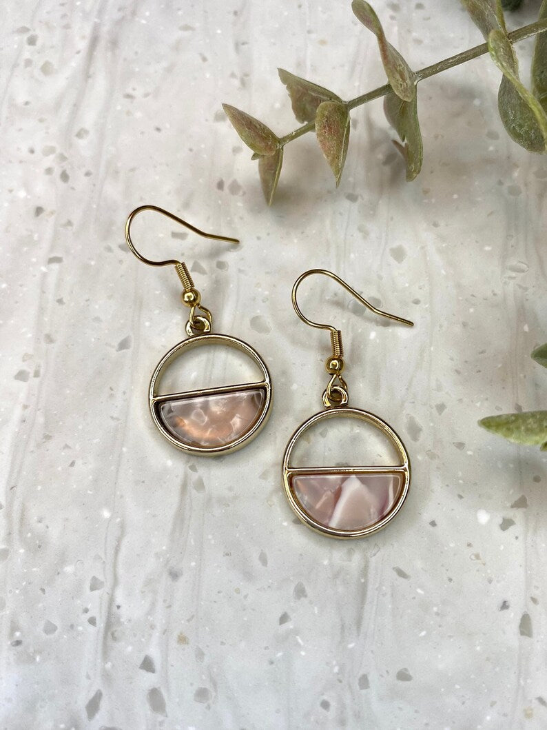 Pink Tortoiseshell Acetate Semi Circle Hoop Earrings