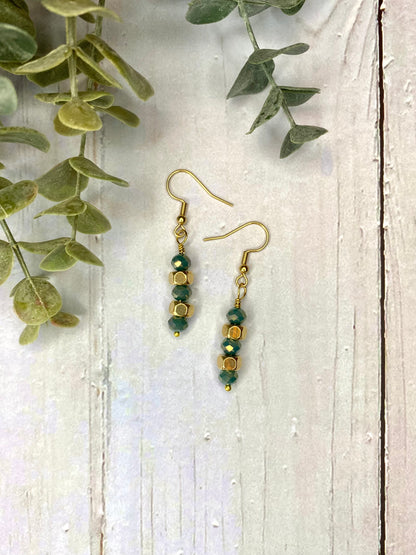 Aqua and Gold Beaded Earrings