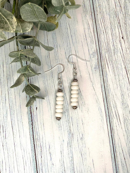 White Glass and Antique Silver Bead Earrings