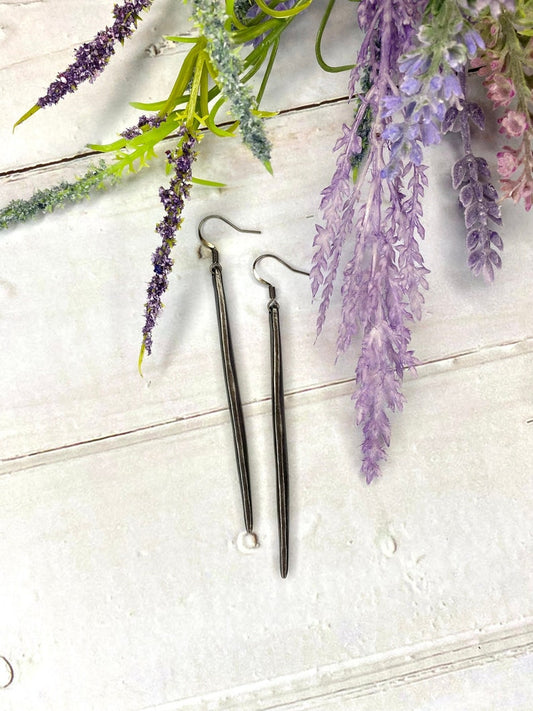 Long Gunmetal Bar Earrings