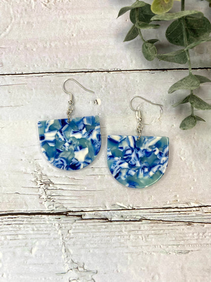 Blue Tortoiseshell Acetate Half Circle Earrings