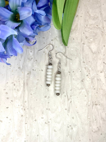 White Glass and Antique Silver Bead Earrings