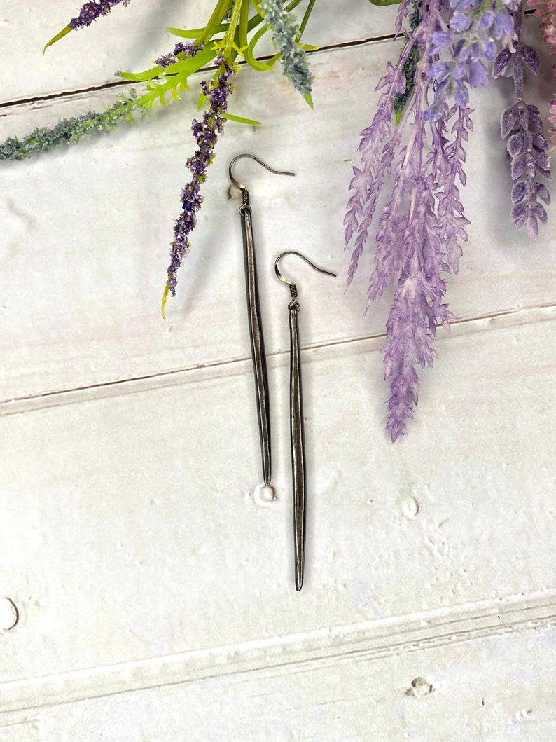 Long Gunmetal Bar Earrings