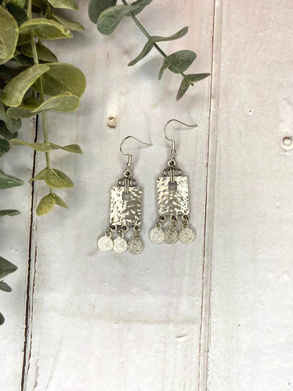 Antique Silver Tribal Pendant Earrings