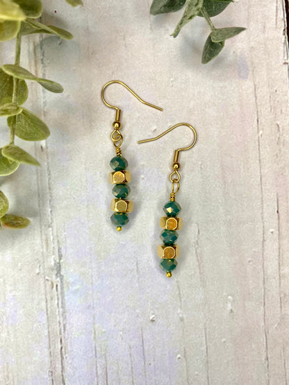 Aqua and Gold Beaded Earrings