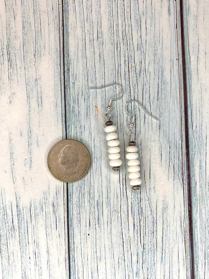 White Glass and Antique Silver Bead Earrings