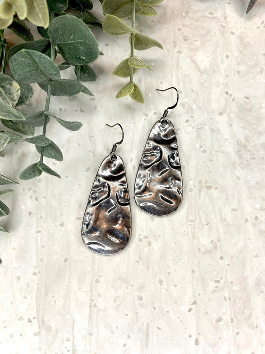 Hammered Gunmetal Teardrop Earrings