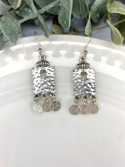 Antique Silver Tribal Pendant Earrings