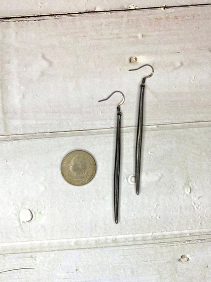 Long Gunmetal Bar Earrings