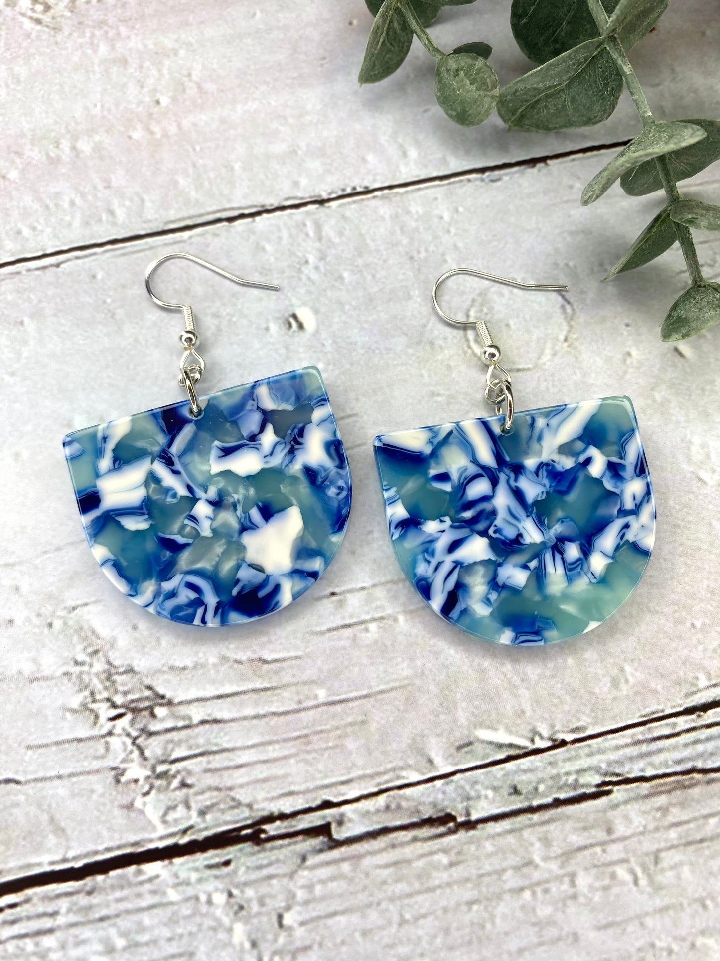 Blue Tortoiseshell Acetate Half Circle Earrings