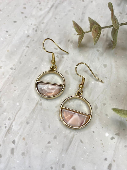 Pink Tortoiseshell Acetate Semi Circle Hoop Earrings