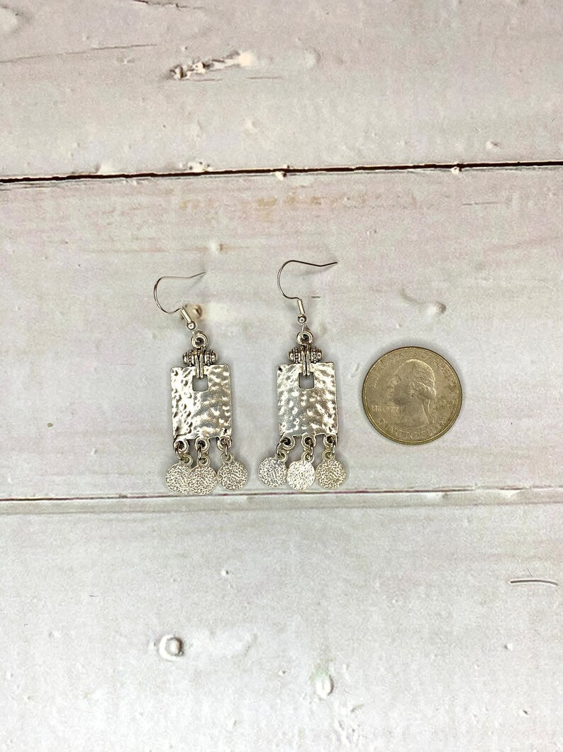 Antique Silver Tribal Pendant Earrings