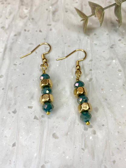 Aqua and Gold Beaded Earrings