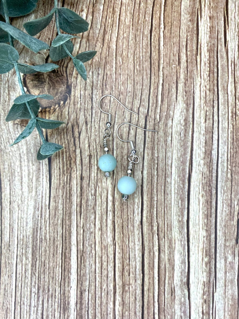 Blue Amazonite Wire Wrapped Earrings