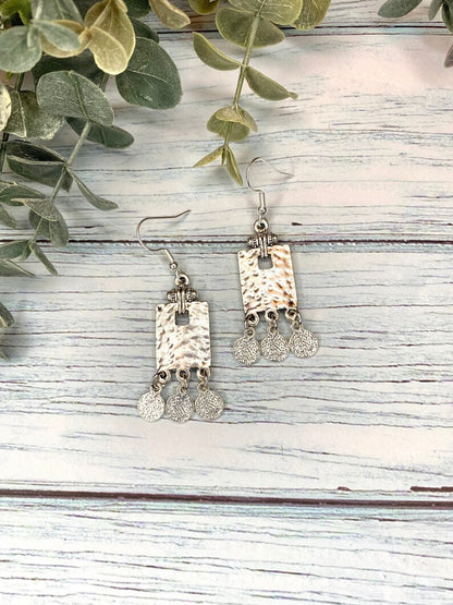 Antique Silver Tribal Pendant Earrings