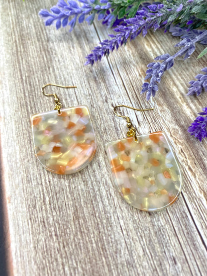 Orange Tortoiseshell Acetate Half Circle Earrings