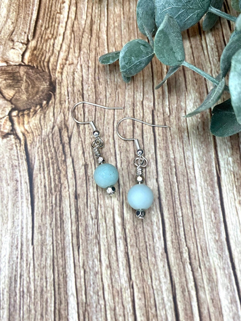 Blue Amazonite Wire Wrapped Earrings