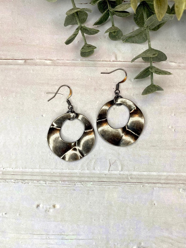 Gunmetal Washer Hoop Earrings