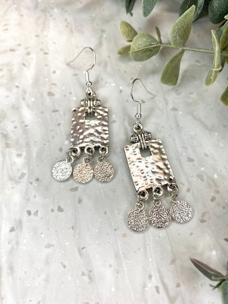 Antique Silver Tribal Pendant Earrings