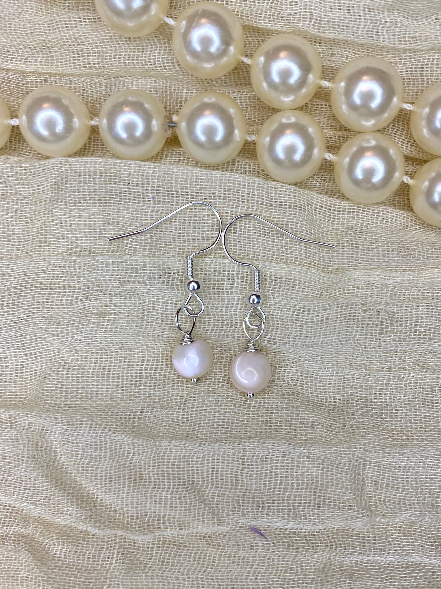 Pink Mother of Pearl Wire Wrapped Earrings