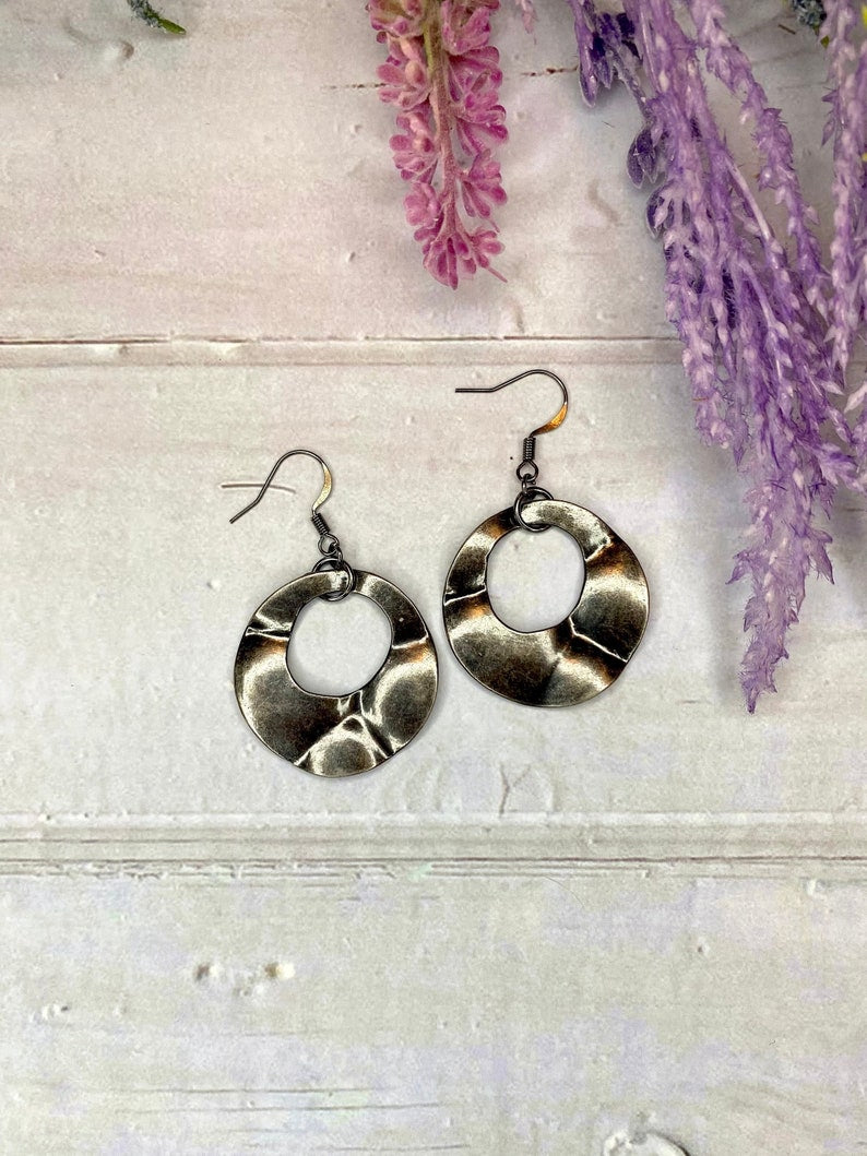 Gunmetal Washer Hoop Earrings