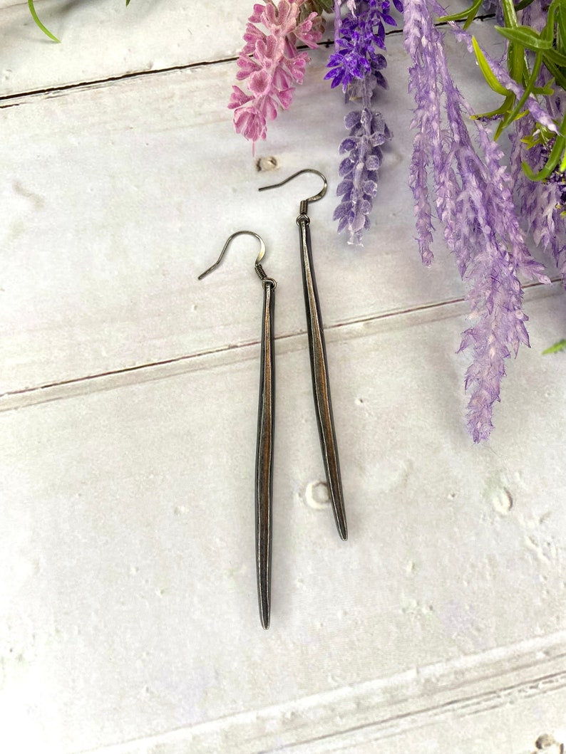 Long Gunmetal Bar Earrings