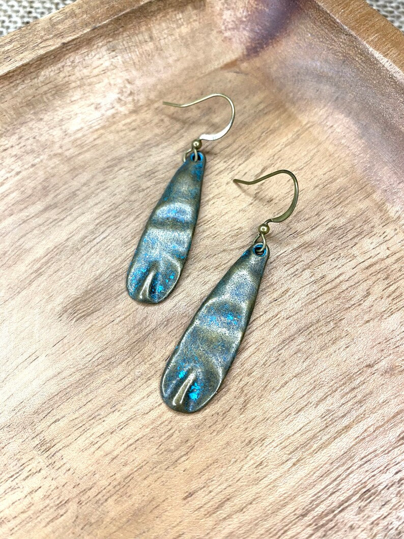 Hammered Oval Patina Earrings